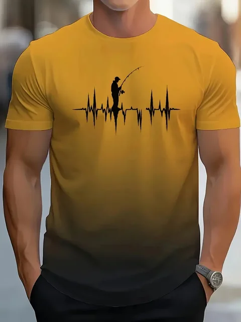 New Men's Casual Gradient Fishing Pattern 3D Print Short Sleeve T-shirt Summer Breathable Sports Outdoor Fishing Enthusiasts Top 4