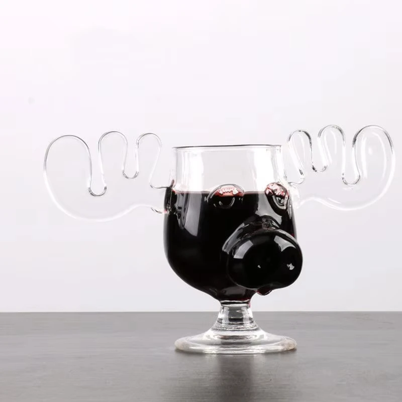 200ml Glass Cup for Tiki Creative Elk Cute Reindeer Mug Wine Beer Water Juice Milk Glasses Drinkware Shot Cups Christmas Gift