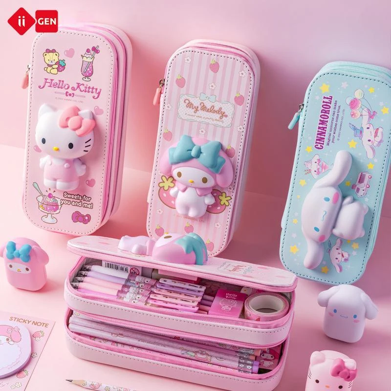

Pu Sanrio Large Capacity Pencil Case Kawaii Hellokitty Cinnamoroll Melody School Pencils Bag Pouch Pen Case Supplies Stationery