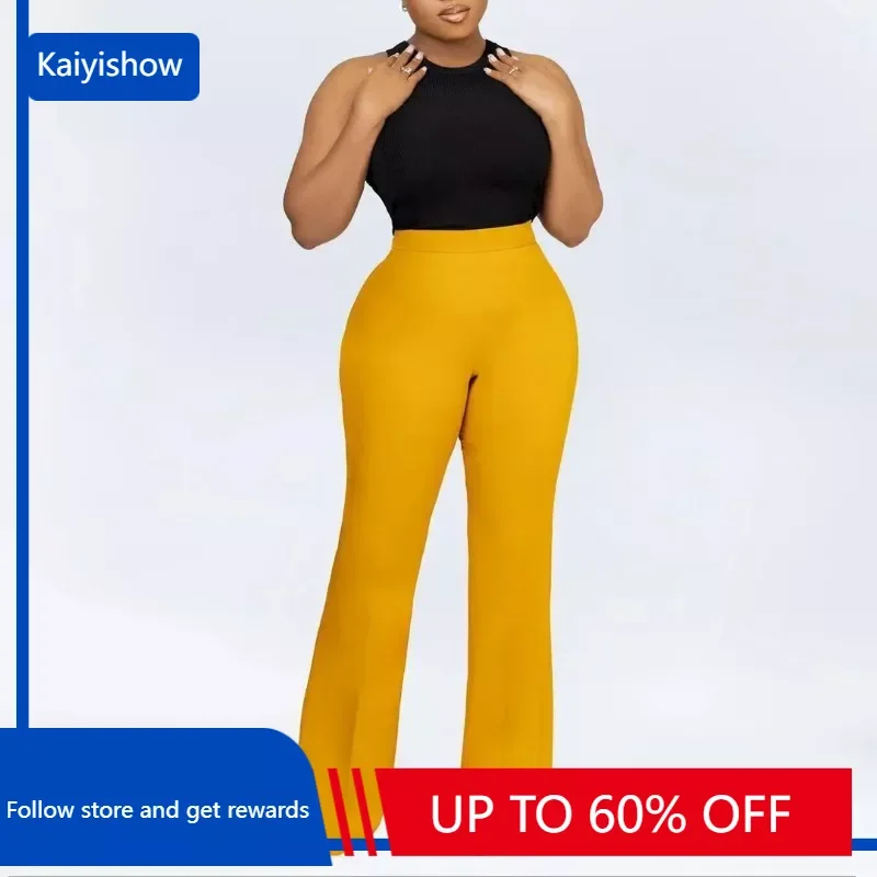 Women Shiny Yellow Capris Pants High Waist Trousers Office Work Lady Full Length Summer Bottoms Capris 2024 Spring Summer