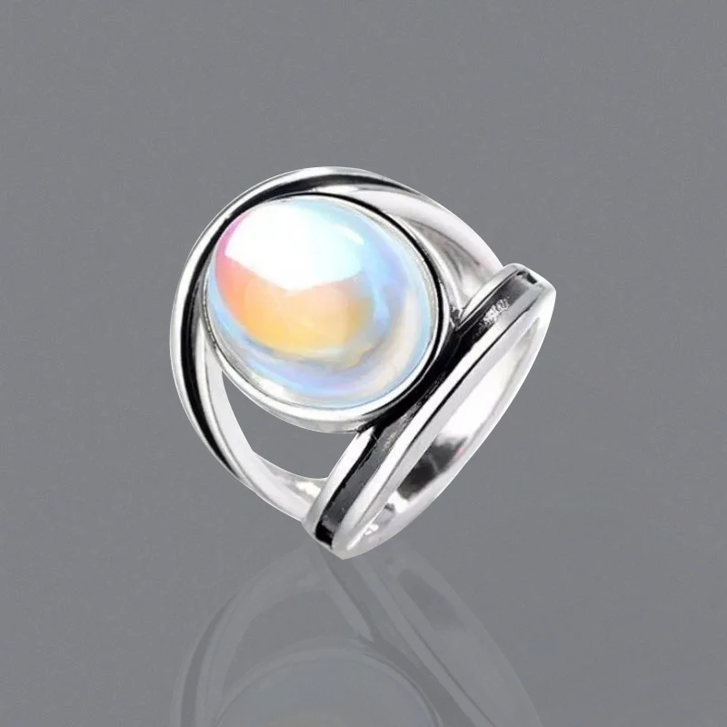 Guardian Angel Ring Mint Green Black Moonstone Ring for Woman Vintage Men Stone Boho Jewelry Gift To Girlfriend
