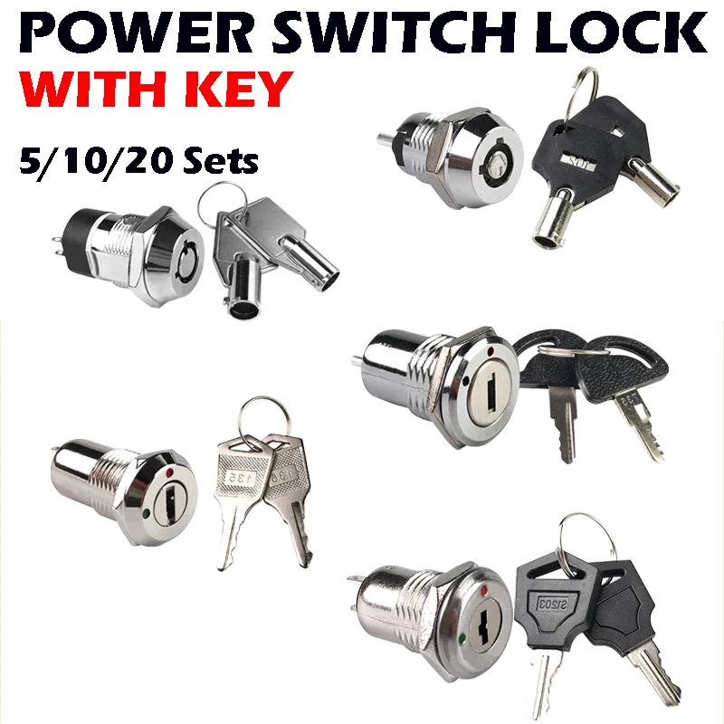 5/10/20 ชุด 12/16/19 มม.ON-OFF สังกะสีอัลลอยด์สวิทช์กุญแจอิเล็กทรอนิกส์ล็อคโทรศัพท์ความปลอดภัย Power SWITCH TUBULAR เทอร์มินัล 2 ตําแหน่ง 1