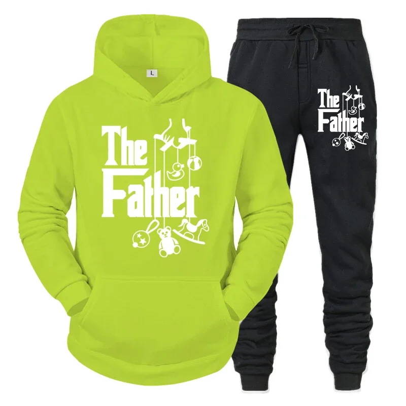 thumbnail image 1 of Conjunto de 2 piezas con capucha y pantalones divertidos para papá primerizo, ropa deportiva clásica, sudadera holgada de otoño, traje gráfico, 1 of 4
