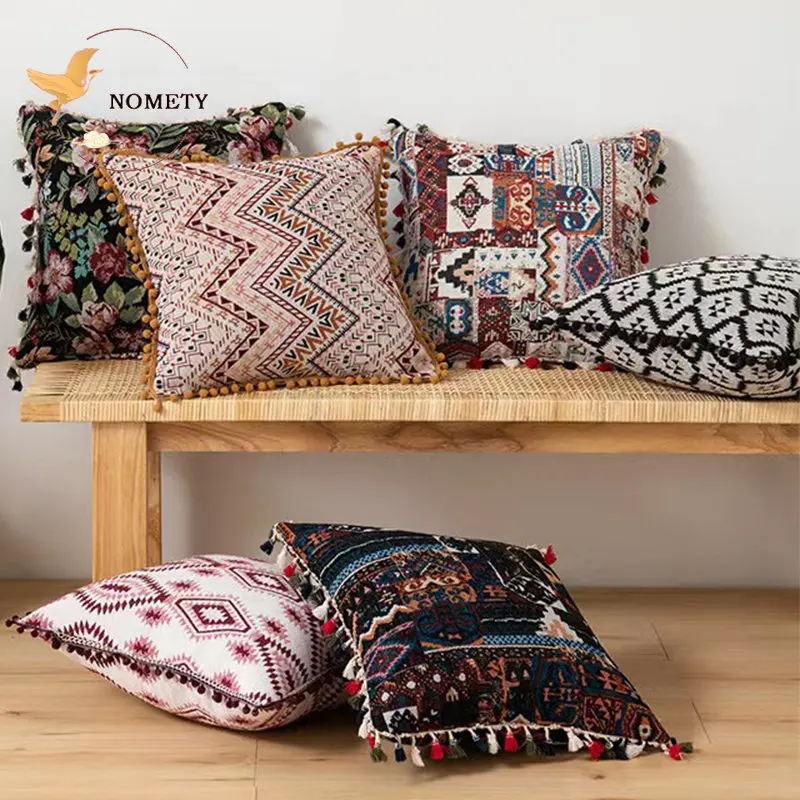 

Moroccan Retro Ethnic Style Cushion Cover Linen Tassel Woven Pillowcase For Home Decoration Living Room Sofa Pillowslip 45*45cm