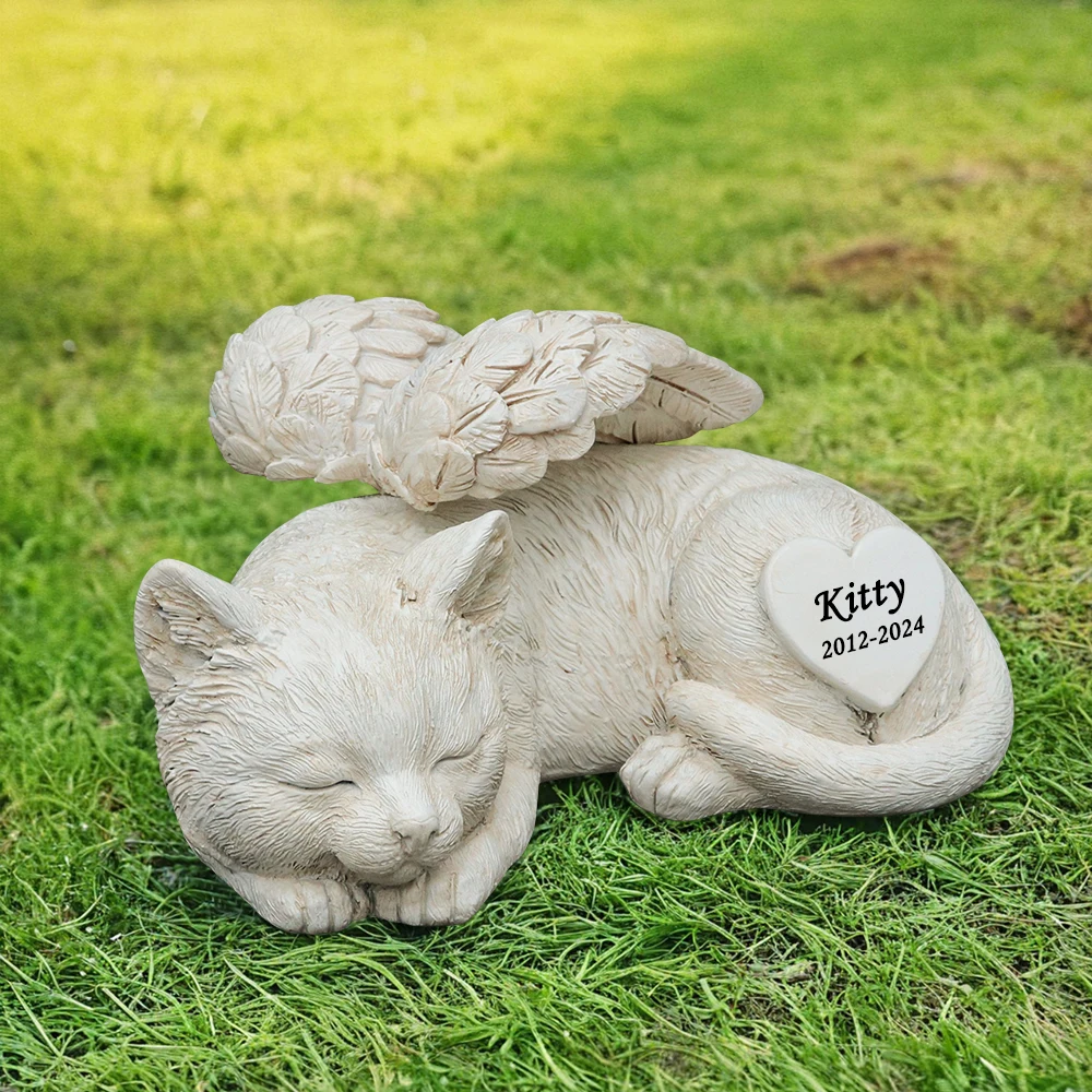 Personalized Sleep Cat Garden Statue, Cat Angel Pet Memorial Grave Marker Tribute Statue,&ensp;&ensp;Headstones for Cats