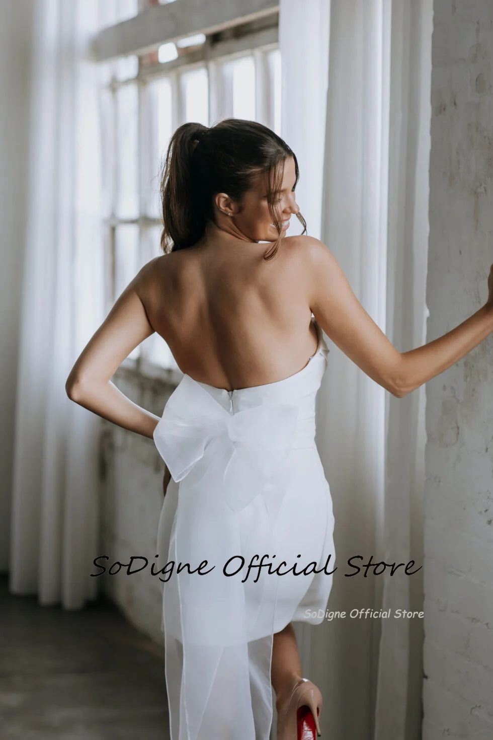 SoDigne Short Mermaid Satin Wedding Dresses Sweetheart Sleeveless Bridal Dress Beach Wedding Gown with Bow 2025 customized 14 S08af38791f1f4bd1b78549c0d23689bbM