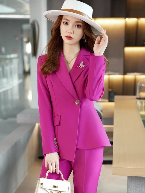 Pink Women Suits with Belt Slim Elegant Pant Sets Autumn Long Sleeve Two  Piece Set Women's Office Blazer Lady Solid Color Outfit - AliExpress