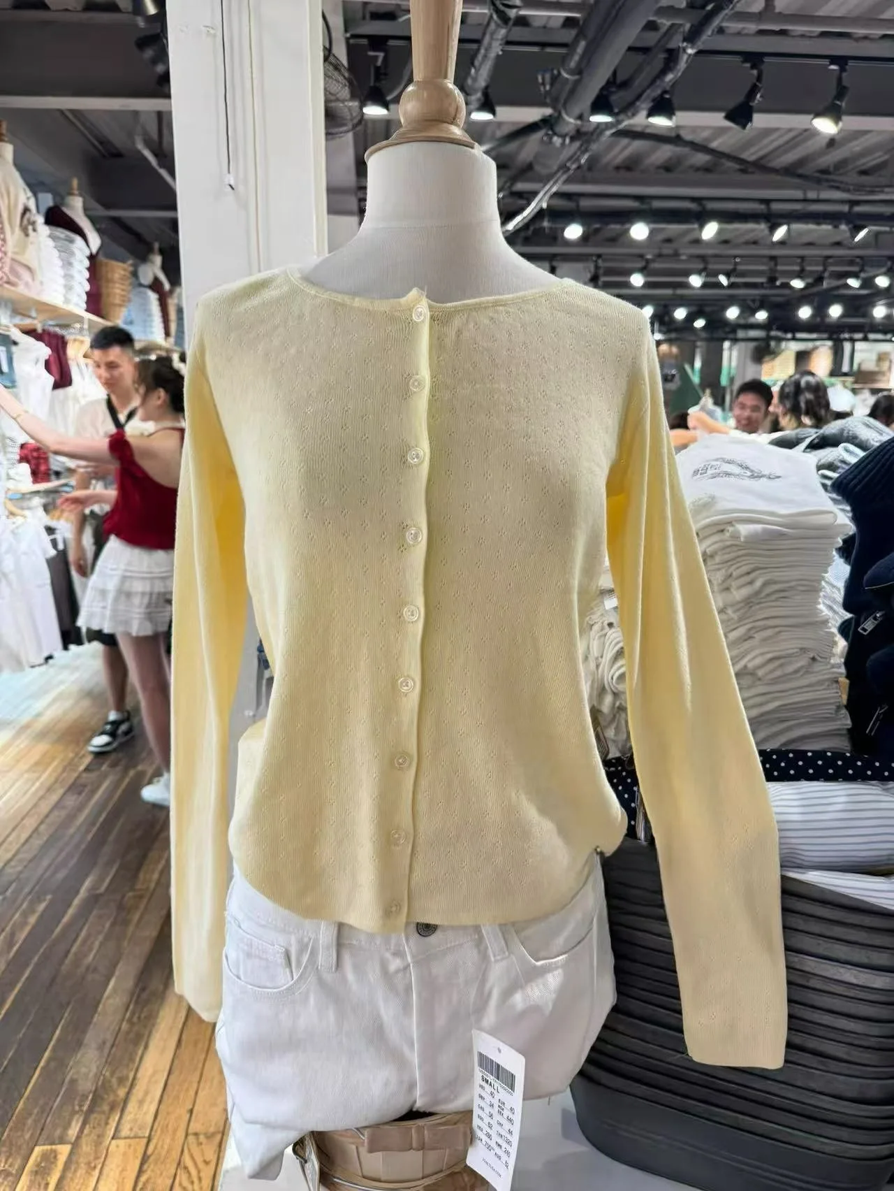 Eyelet Yellow Knitted Cardigan Tops Women Autumn New Casual Cotton Long Sleeve Sweater Sweet Cute Preppy Style T-shirts Coat