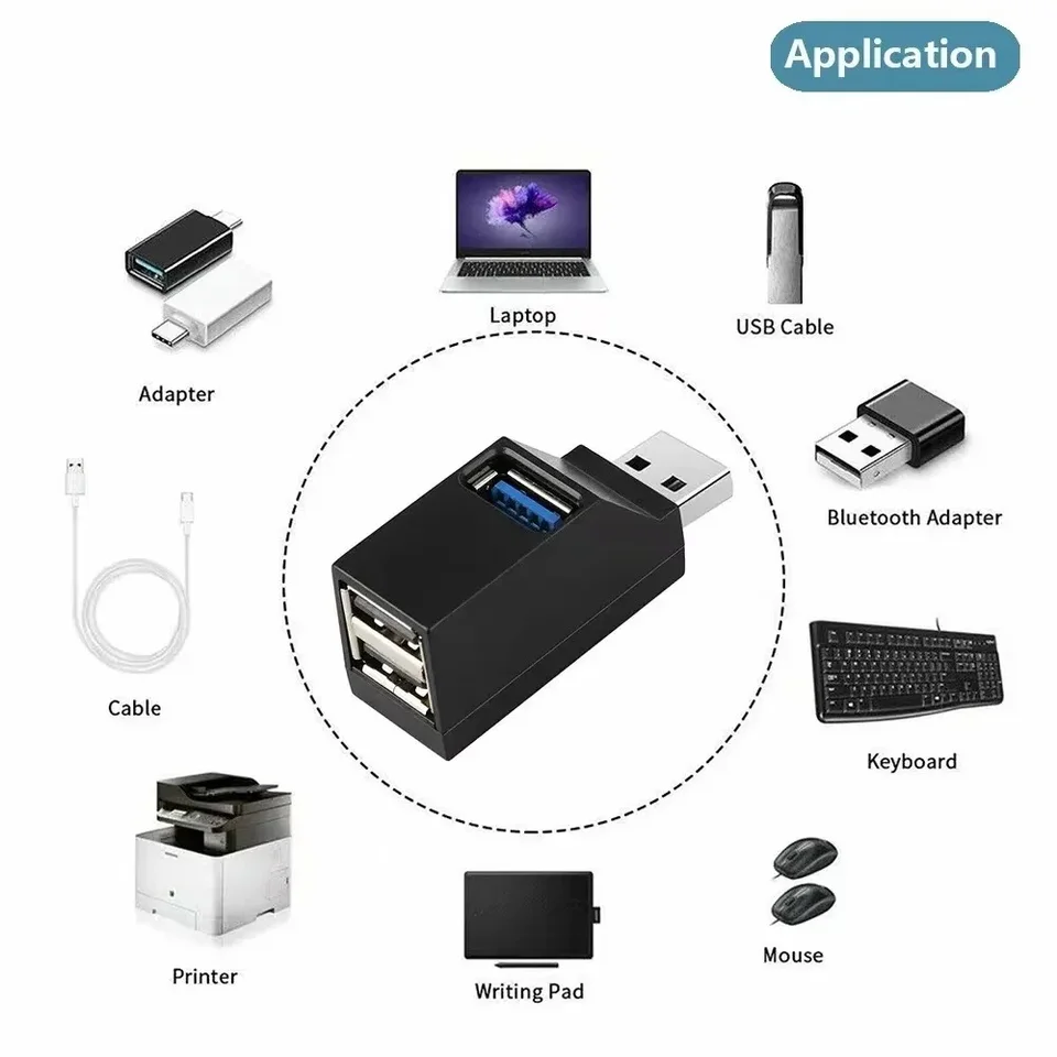 Adattatore di ricarica per disco USB 2.0 HUB Extender 3.0 per auto, splitter porta USB, laptop, ufficio, multifunzione, per lettura e ricarica._voghion.com