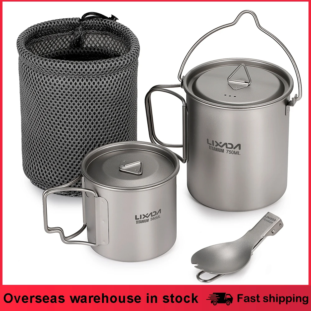 Lixada Titanium 3 Pieces Set 750ml Pot and 450ml Water Cup