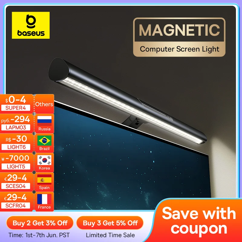 [Новая распродажа] подвесная настольная лампа BASEUS с магнитным экраном для компьютера