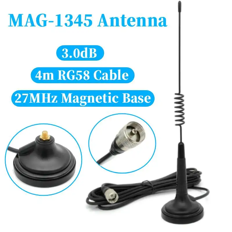 27MHz CB 라디오 안테나 PL259 & BNC 남성형 마그네틱 베이스 (코브라, 미들랜드, 유니덴, 맥슨, 프레지던트 차량용, 자동차, 트럭, 핸드헬드 라디오)