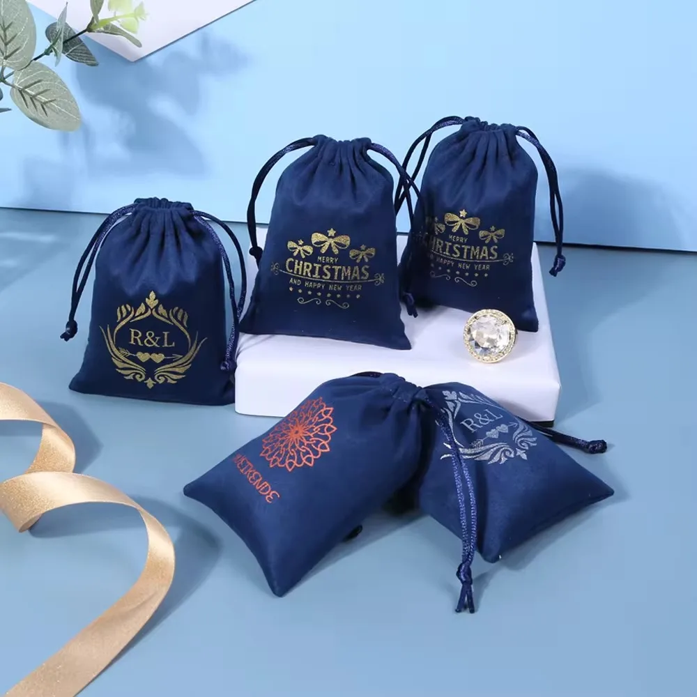 thumbnail image 1 of Bolsa de gamuza con logotipo personalizado y cordón para guardar joyas, decoración para bodas, fiestas de Navidad, pestañas y maquillaje, 1 of 4