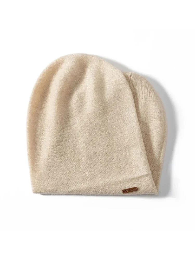 100% Cashmere 2-Layers Beanies Solid Knit Caps Unisex Hat Casual Men New Year Special Price Basic Soft Women Warm Hair Bonnet 2