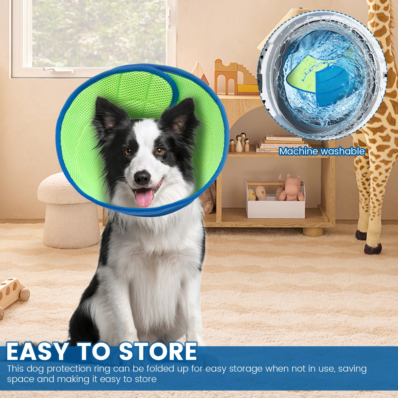 2Pcs Dog Cone Collar Polyester Adjustable Neck Recovery Collar Comfortable Breathable Dog Protection Cone Pet Supplies Accessory