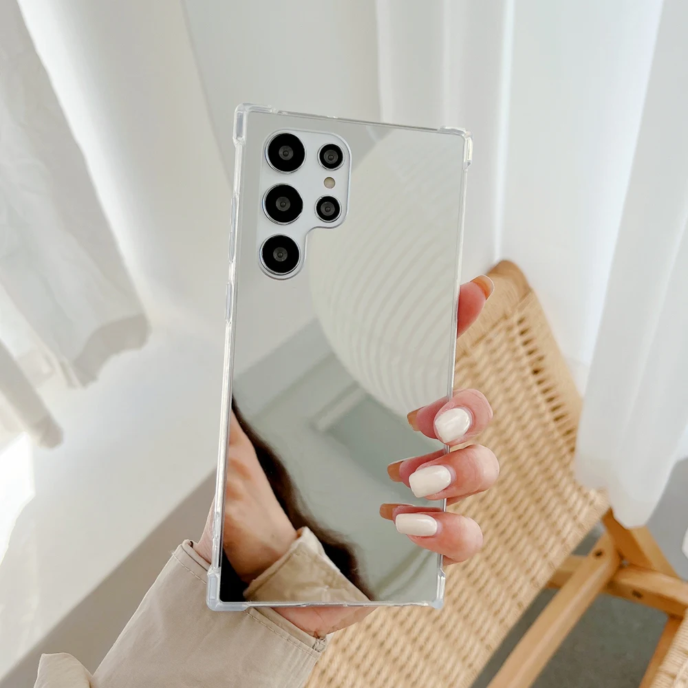 Fashion Makeup Mirror Shockproof Bumper Phone Case For Samsung Galaxy S22 Ultra S21 Plus Transparent Acrylic Soft TPU Back Cover
