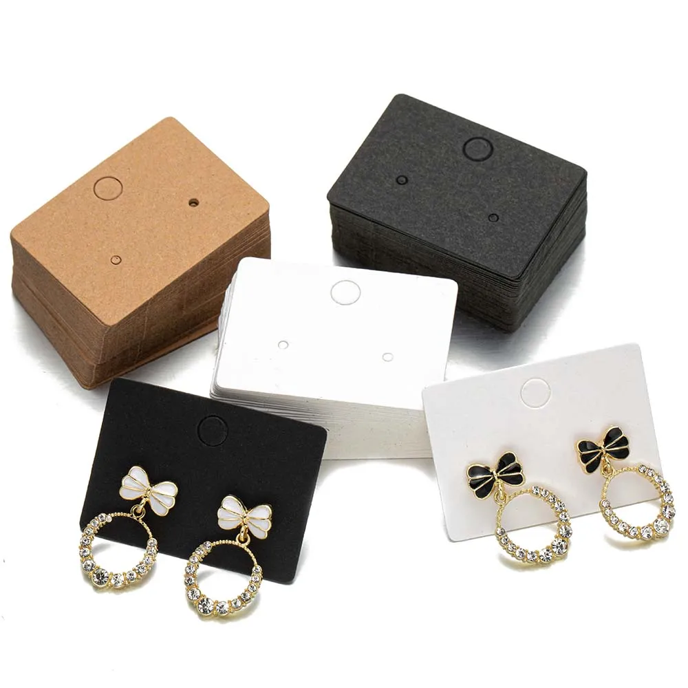 100 teile/los Papier runde rechteckige Papp ohrringe zeigen Karten und selbst dichtende Taschen für Schmuck Aufbewahrung Verpackung Ohr stecker – Detail 3
