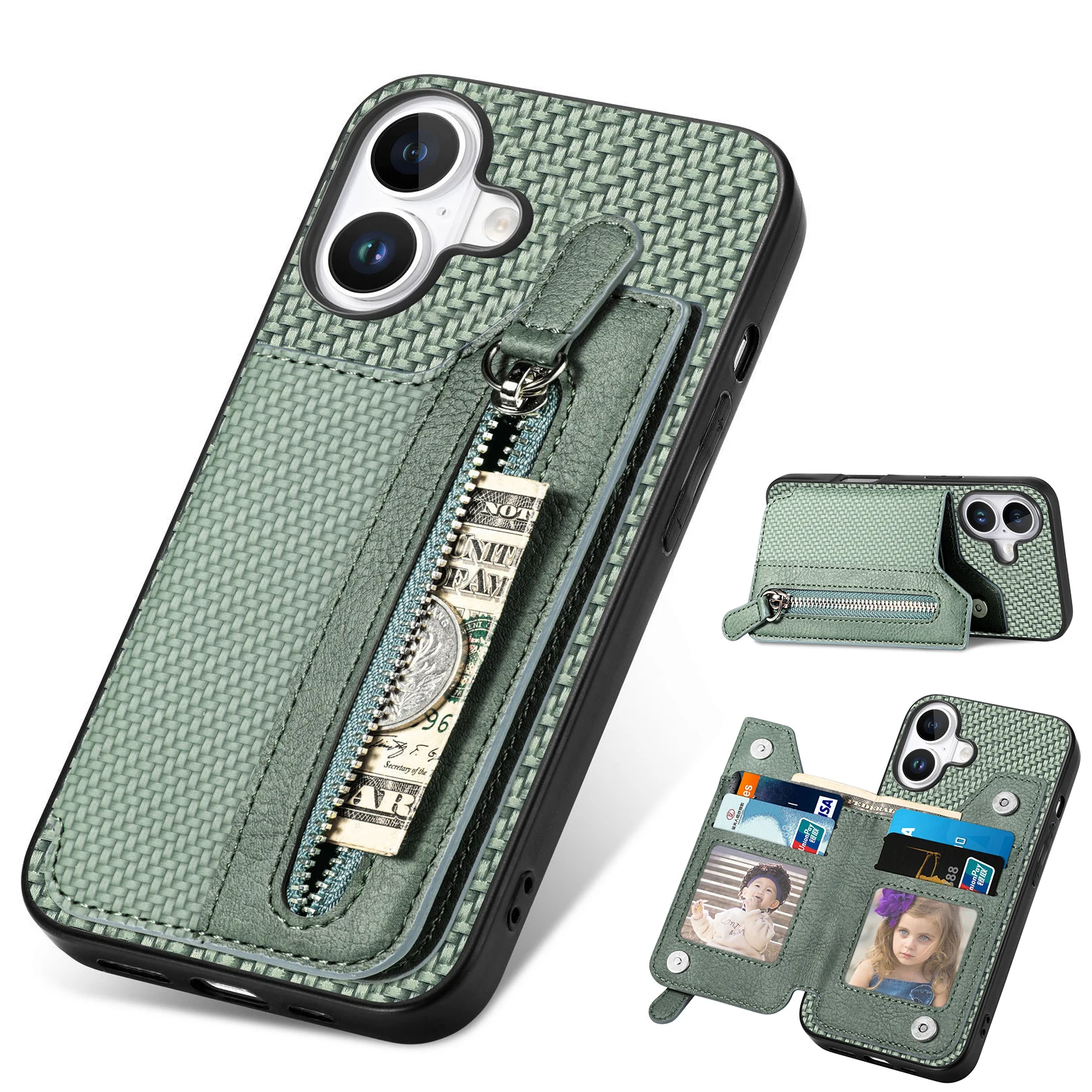 Zipper Pocket Wallet Case with Microfiber and Anti-Drop Protection - 4 Card Slots