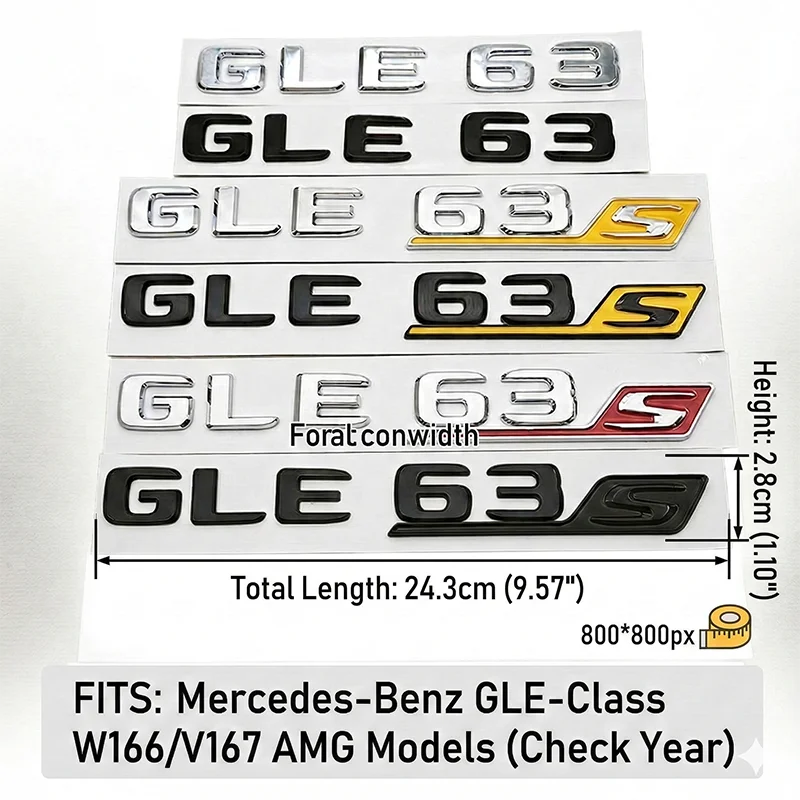 3D ABS 자동차 트렁크 레터링 엠블럼 배지 GLE 63 GLE63S W166 W167용 자동차 리어 데칼 스티커 글로스 블랙 크롬 액세서리