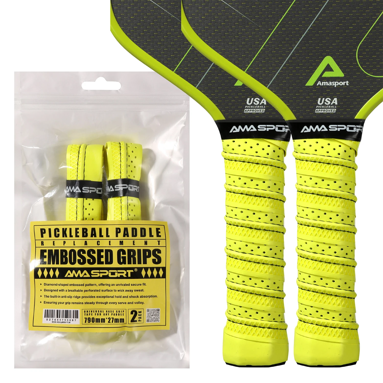 AMA SPORT Pickleball Paddle Grip Tape-Replacement Grip Wrap for Pickleball Racket-Moisture Wicking Surface & Comfort Grip-Blue