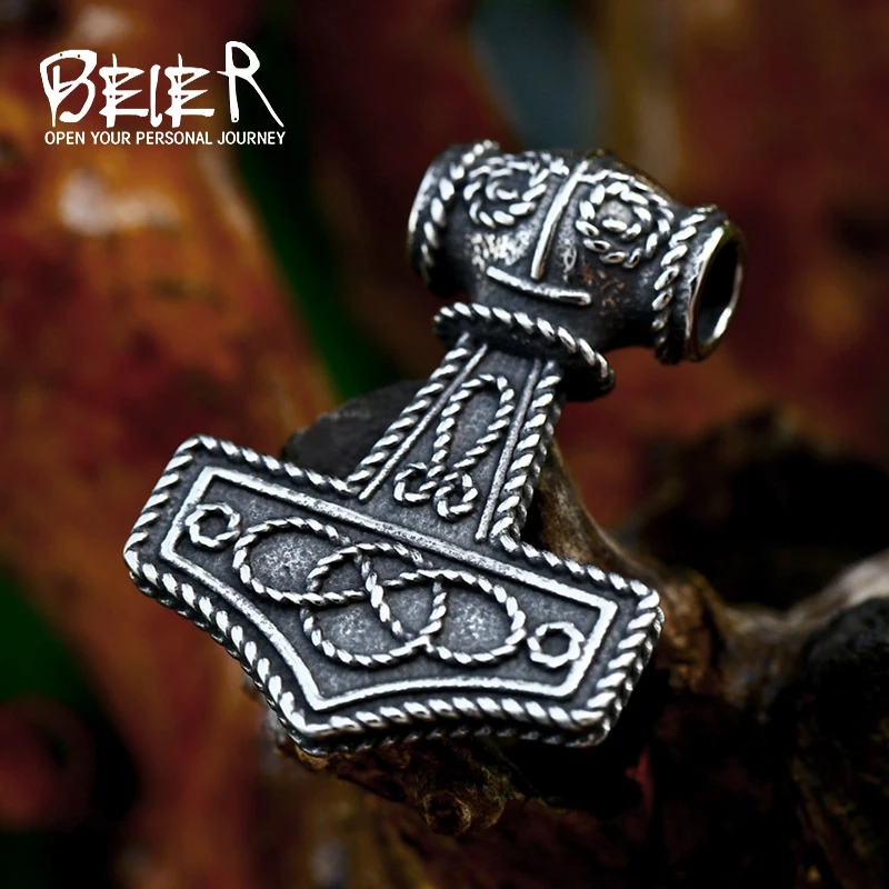 Beier 2023 New Fashion Viking Thor Hammer Pendant Raven Pendant For Men Regalo Di Gioielli In Acciaio Inossidabile 316L