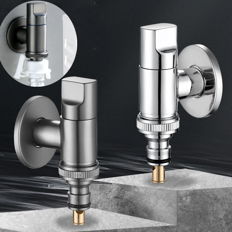 Multi-function Angle Valve Faucet One Into One Out Wall Mount Washing Machine Tap  Toilet Triangle Valve Bathroom Accessories