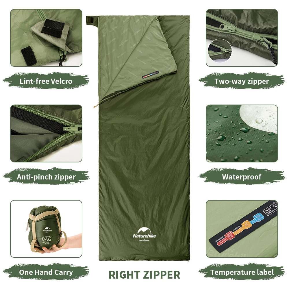 Camping Sleeping Bag LW180 Envelope Portable Outdoor Hiking Ultralight Waterproof Backpacking Cotton Sleeping Bag sleeping bag survival sleeping bag