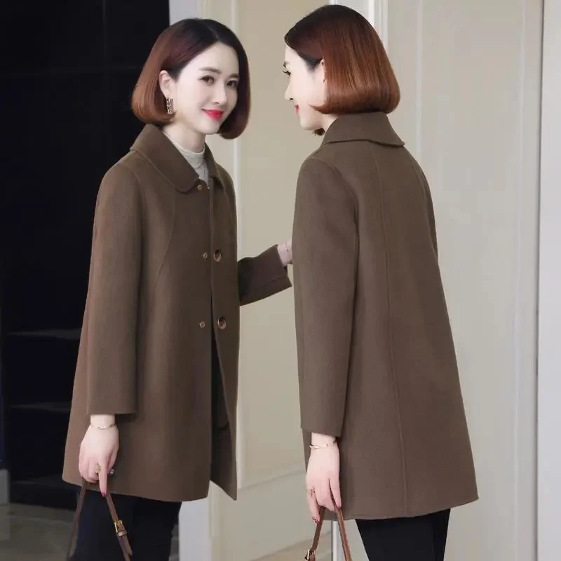 Double-Sided Woolen Woolen Women's Coat 2022 Autumn Winter New Slim Fit Zero Cashmere Middle-Aged Woolen Coat Female Mid-Length