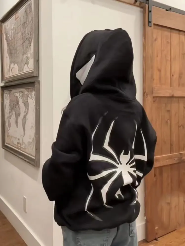 Full Zip Up Spider Hoodie Women Men Streetwear Harajuku Graphic Oversized Jacket Hood Shirt Punk Gothic Y2K Clothes Sweatshirt 5