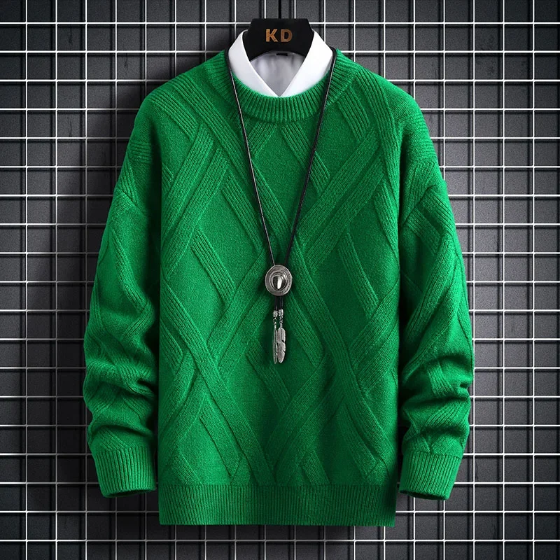 

New Vintage Warm Loose Sweater Men Autumn Casual Plaid Pullover Winter Loose Harajuku Style Knitted Sweaters O-Neck Male Top
