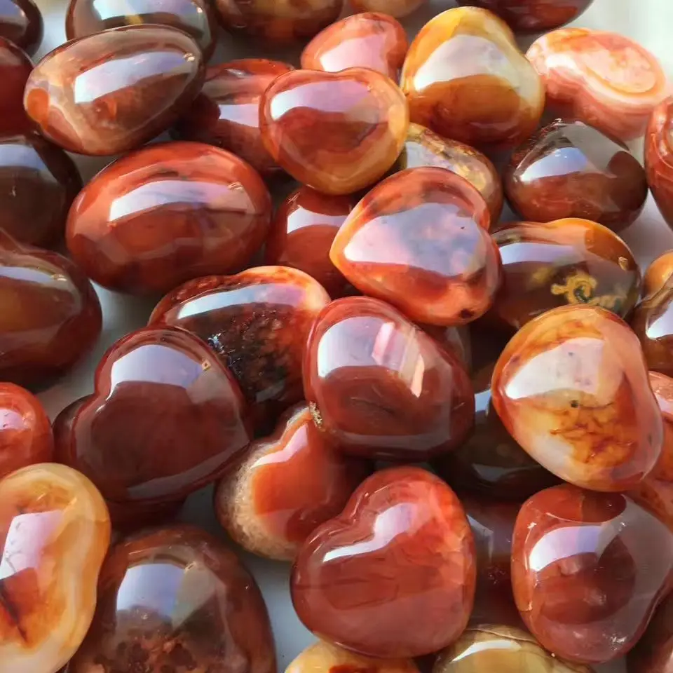

5pcs 100% Natural Red Agate Heart Shape Crystal Specimen Mineral Reiki Healing Home Decoration Random Delivery