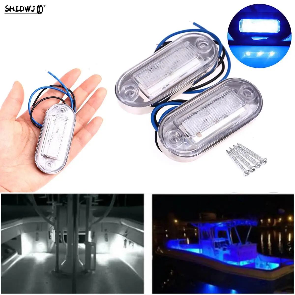 2pcs12VBoatCourtesyLightsStairDeckTransomLEDSternLight