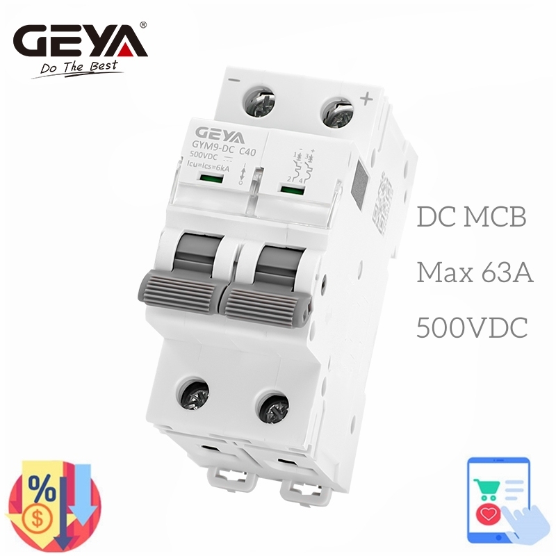 GEYA Din Rail DC MCB 6KA 2P 500V Mini Circuit Breaker DC 6A 10A 16A 20A 25A 32A 40A 50A 63A Solar DC Breaker