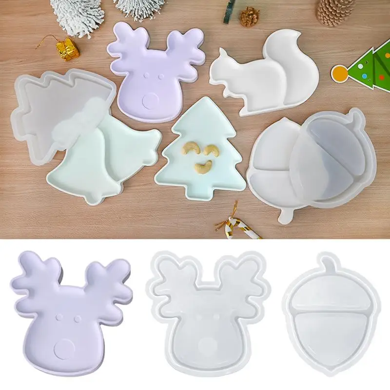 Silicone Mold Christmas Elk Tray Silicone Mold Cute Deer Head Nut Storage Tray Cement Mold Home Decoration DIY Terrazzo Plate Clay