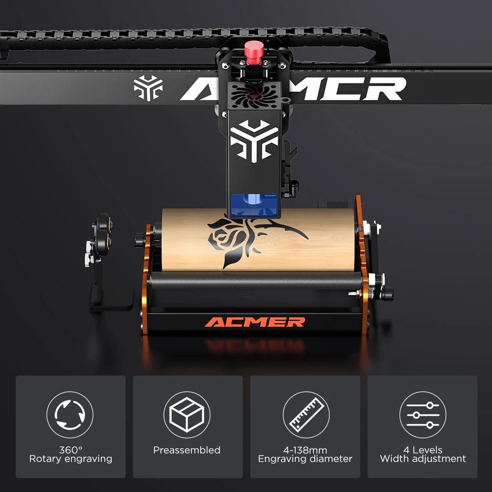 ACMER M2 Rotary Module 360 Degree Rotat Universal Y-axis Roller Engraving Tool Curved Surface for Laser Engraver Accessories