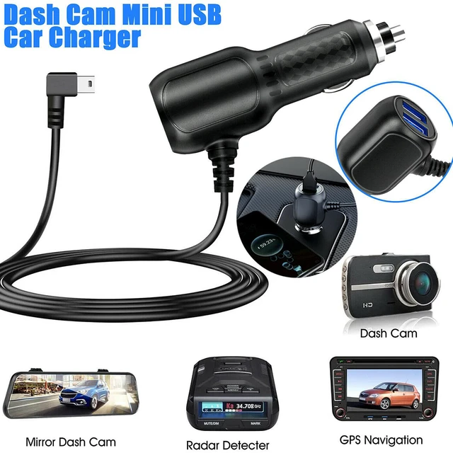 Dash Cam Car Charger Mini USB Cable 11.5ft Power Cord Supply for DVR Camera  GPS