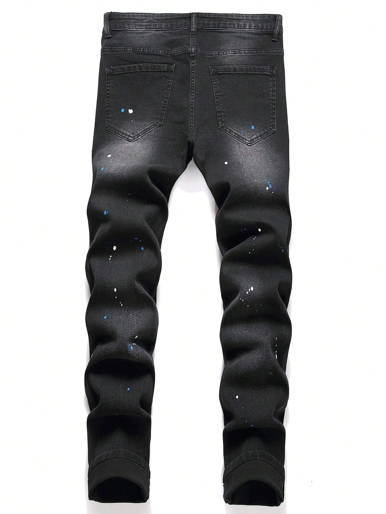 Men's Ripped Denim Jeans 1pc Stretch Fit Machine Washable Slim-Leg Design