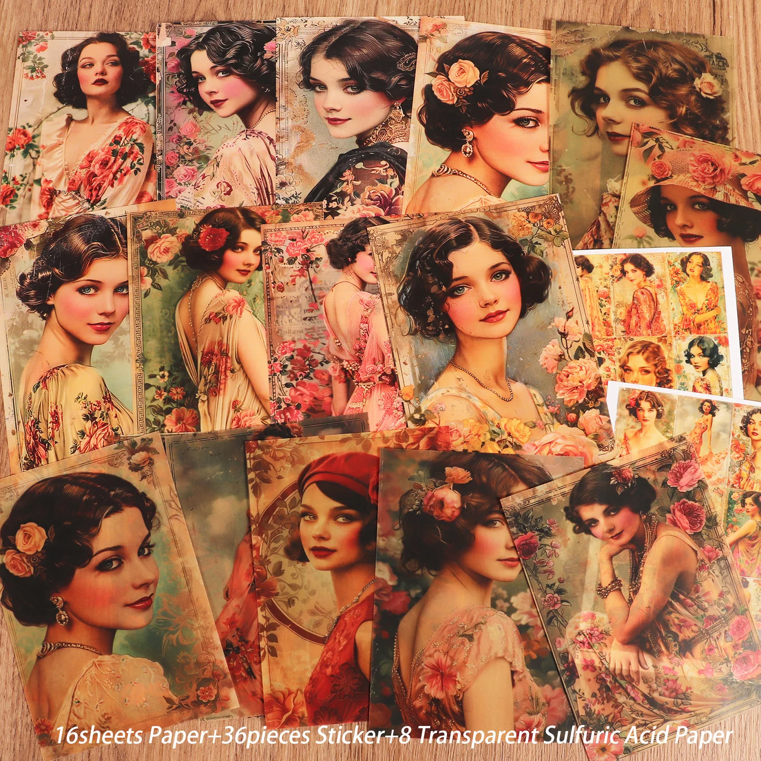 JunkJournal✢『LADY♡』 Papers: 8 Transparent Acid & 36 Fashion Lady Junk Journal Decor | eBay