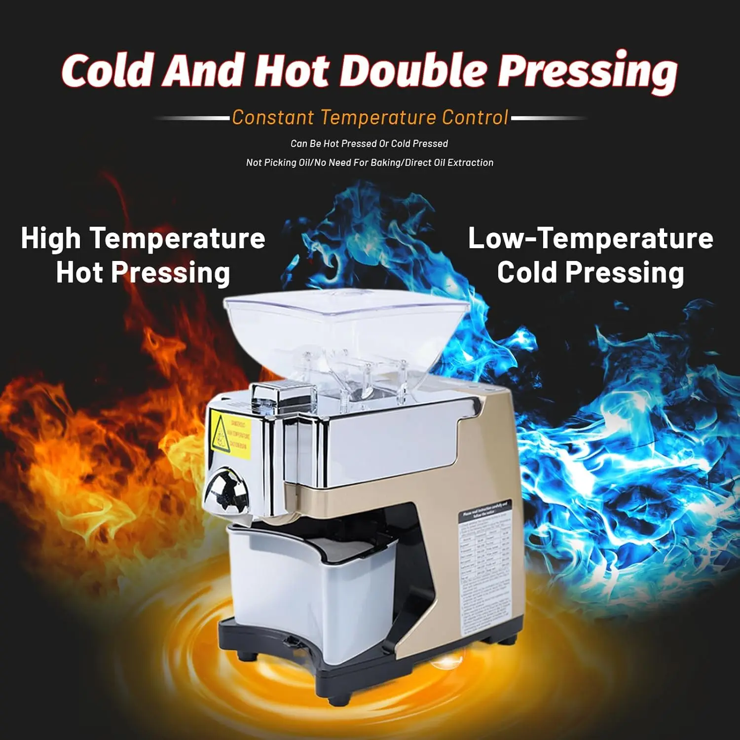 Hot And Cold Oil Press Machine, 110V Automatic Squeezer Oil Presser Stainless Steel Automatic Press Suitable For Squeezing A