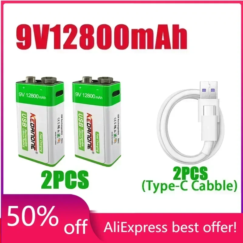 

NEW 9V 12800mAh li-ion Rechargeable battery Micro USB Batteries 9 v lithium for Multimeter Microphone Toy Remote Control KTV use