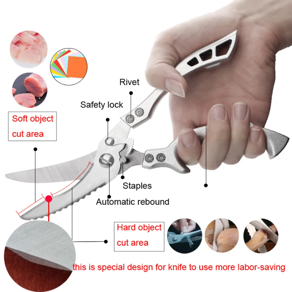 Stainless Steel Poultry Shears Spring Loaded Labor-saving Kitchen Shears Sharp Chicken Bone Kitchen Scissors Crab