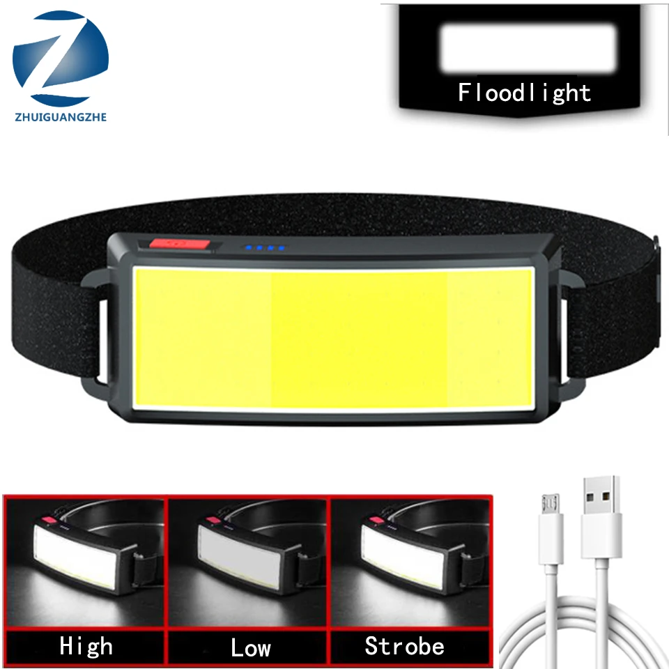 

Portable LED Headlight Trend Cob Headlights Outdoor Household with Built-in 1200mah Battery USB Rechargeable Head Lamp New