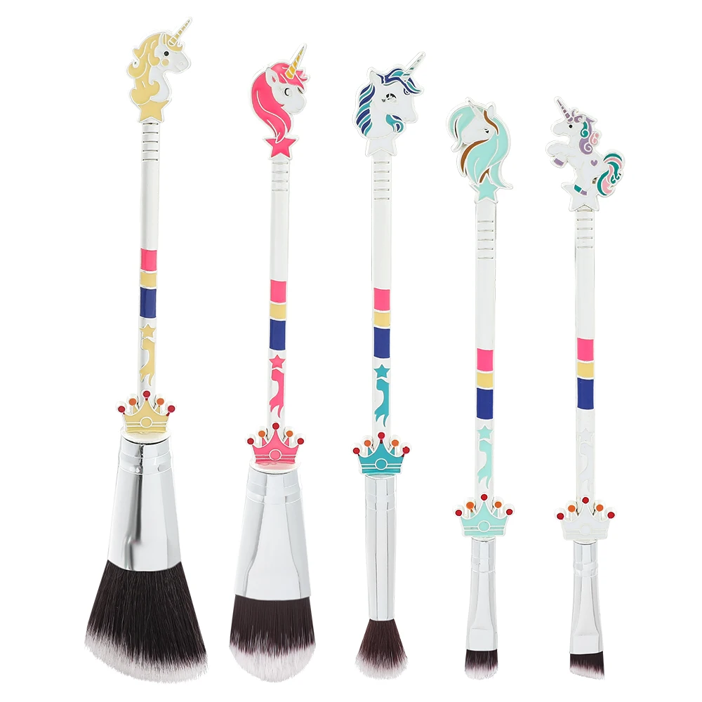 

5pcs Unicorn Makeup Brushes Cute Animal Metal Handles Fantasy Makeup Brush Set Foundation Eyeshadow Contouring Brush Kit