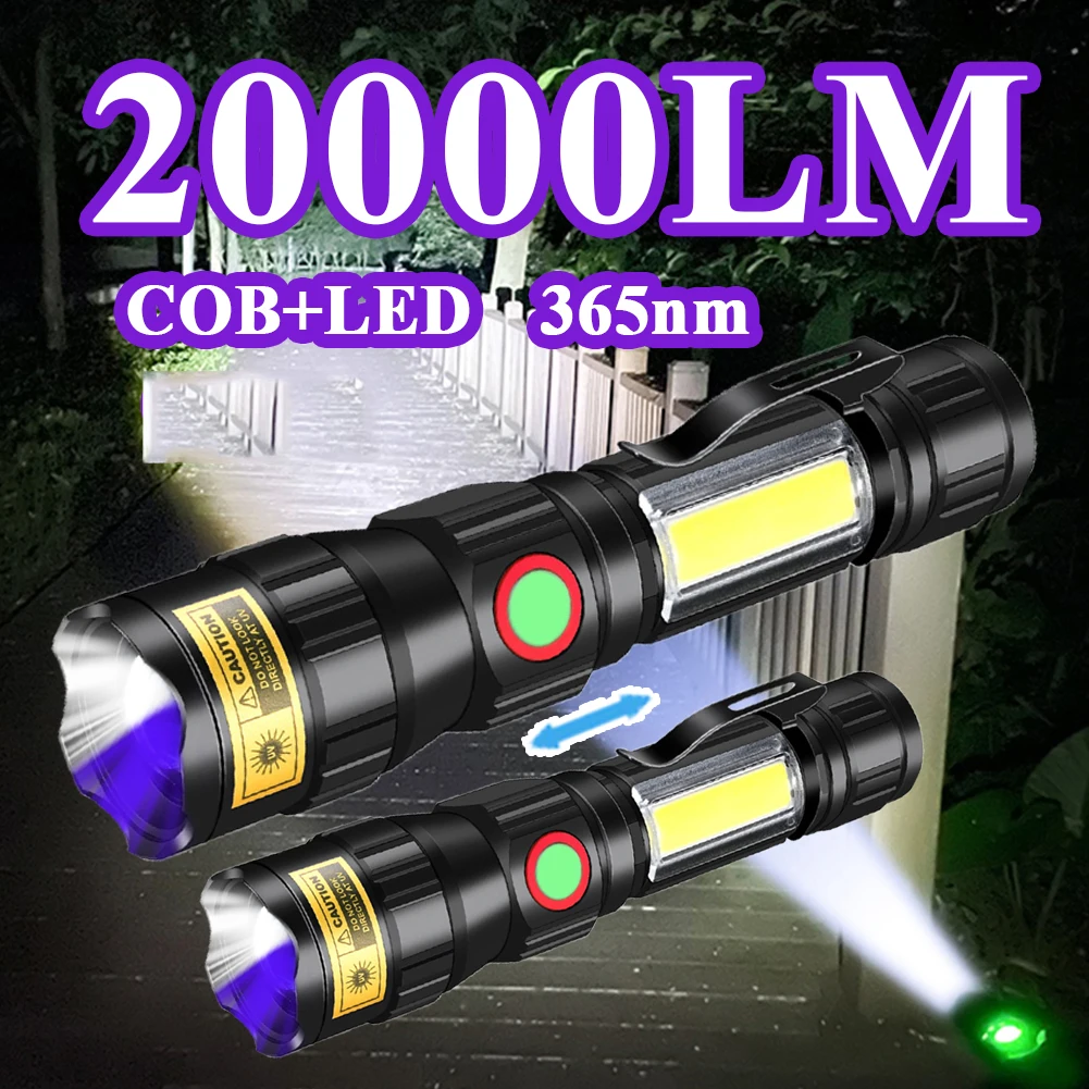 20000lm Led Uv Flashlight 18650 365nm Ultraviolet Torch T6 Purple Light