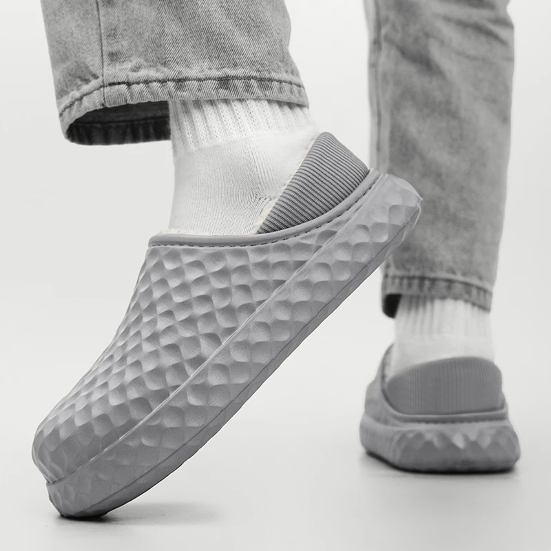 STRONGSHEN Waterproof Cotton Slippers Women Men Winter Outdoor Non Slip Warm Plush Fur Shoes Indoor EVA Home Couple Slides