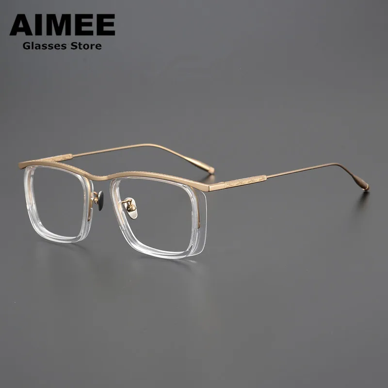 

Japanese Handmade Pure Titanium Ultra-light Glasses Frame Men Big Square Prescription Eyeglasses Women Optical Myopia Eyewear