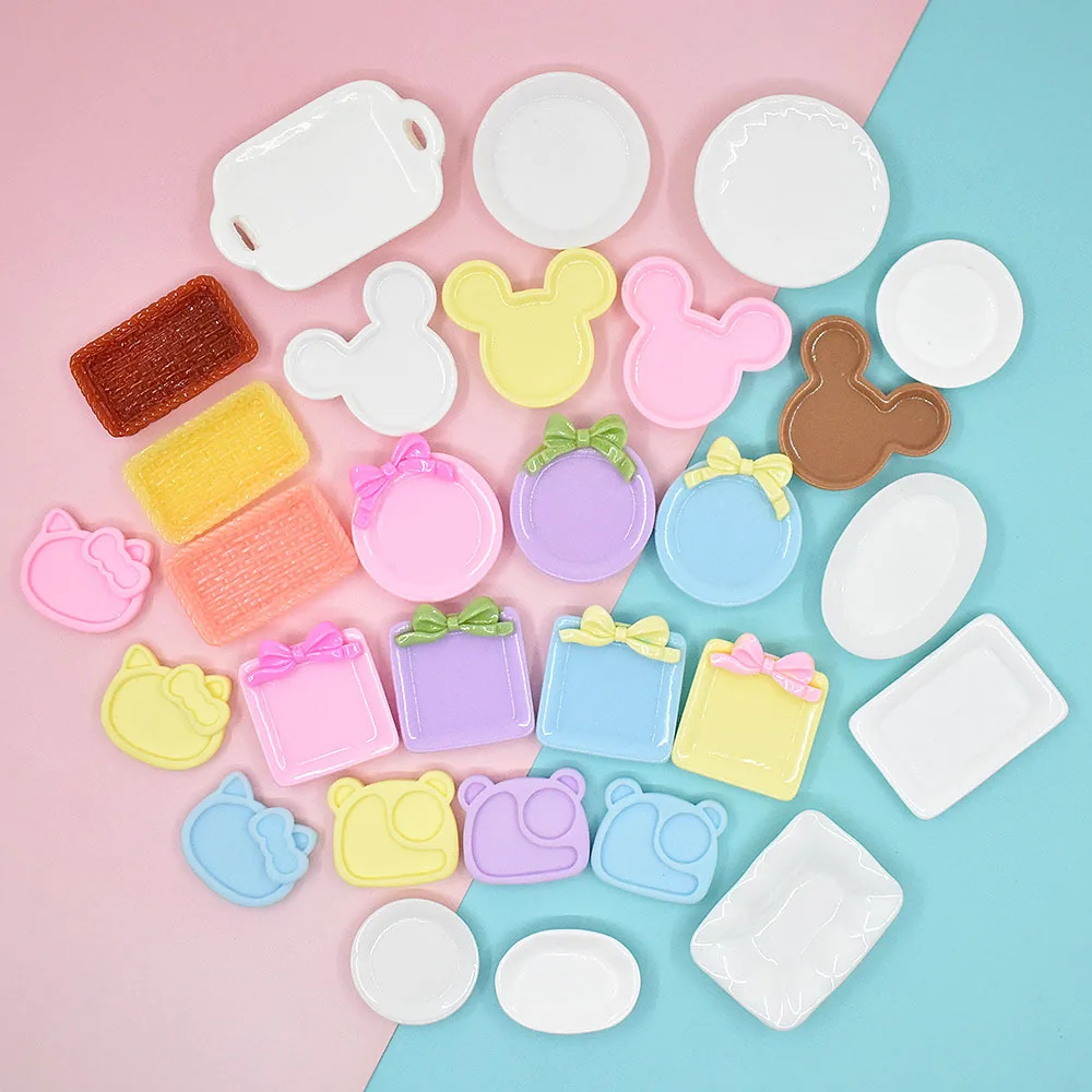 

100Pcs Fairy House Decoration Dessert Plate Home Decor Tableware Miniatur Decor Simulation Plate Resin Décor Mini Pastry Plate