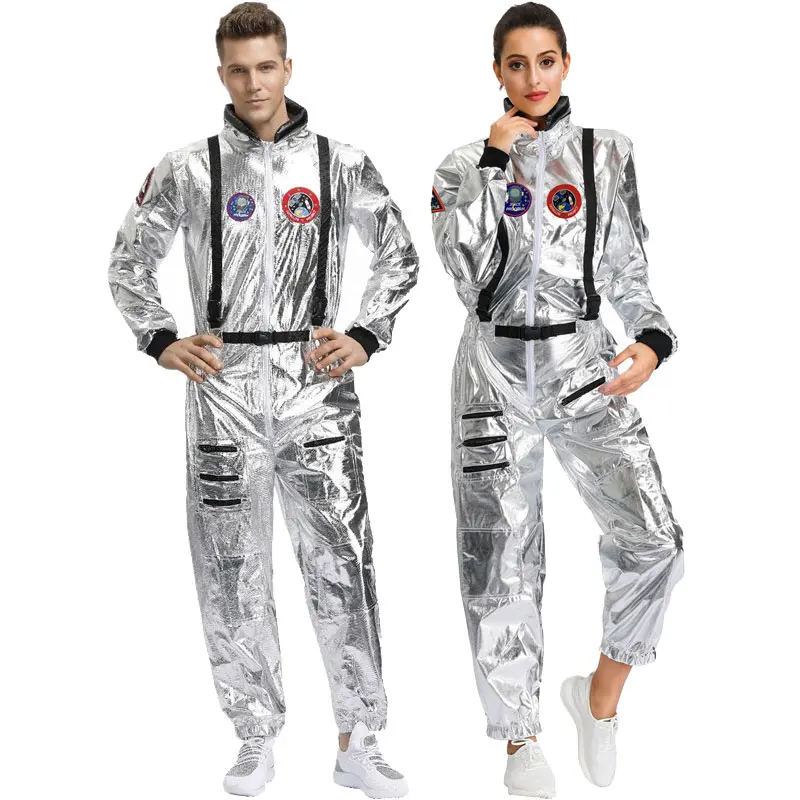 

Adult Silver Spaceman Couples Cosplay Suit Astronaut Jumpsuit Uniform Unisex Halloween Party Space Costume Role Play Costume