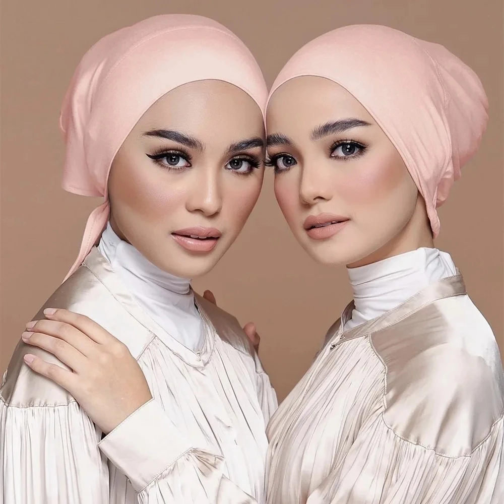 

Double Layer Modal Satin Hijab Cap Islam Undercap with Tie Bonnet Instant Hijabs for Women Turkish Scarves Muslim Woman Turban