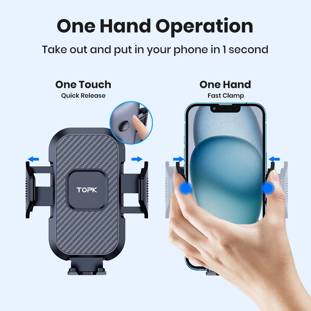 Car Phone Holder Mount, Super Stable Cell Phone Car Mount 360° Rotation One Butt